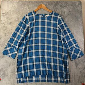 J. Jill Women M Blue Plaid Atlantic Plaid Timeless Tartan Vibe Relaxed Comfy Top